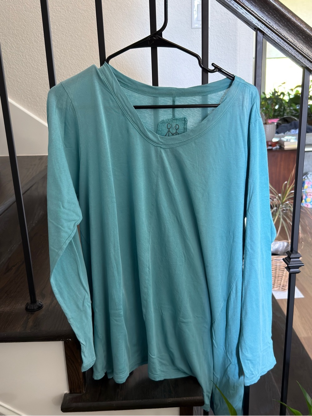 Johnny Was Aqua Scoop-Neck Long Sleeve Tee